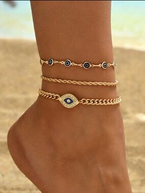 Coastal Chic Evil Eye Anklet Set